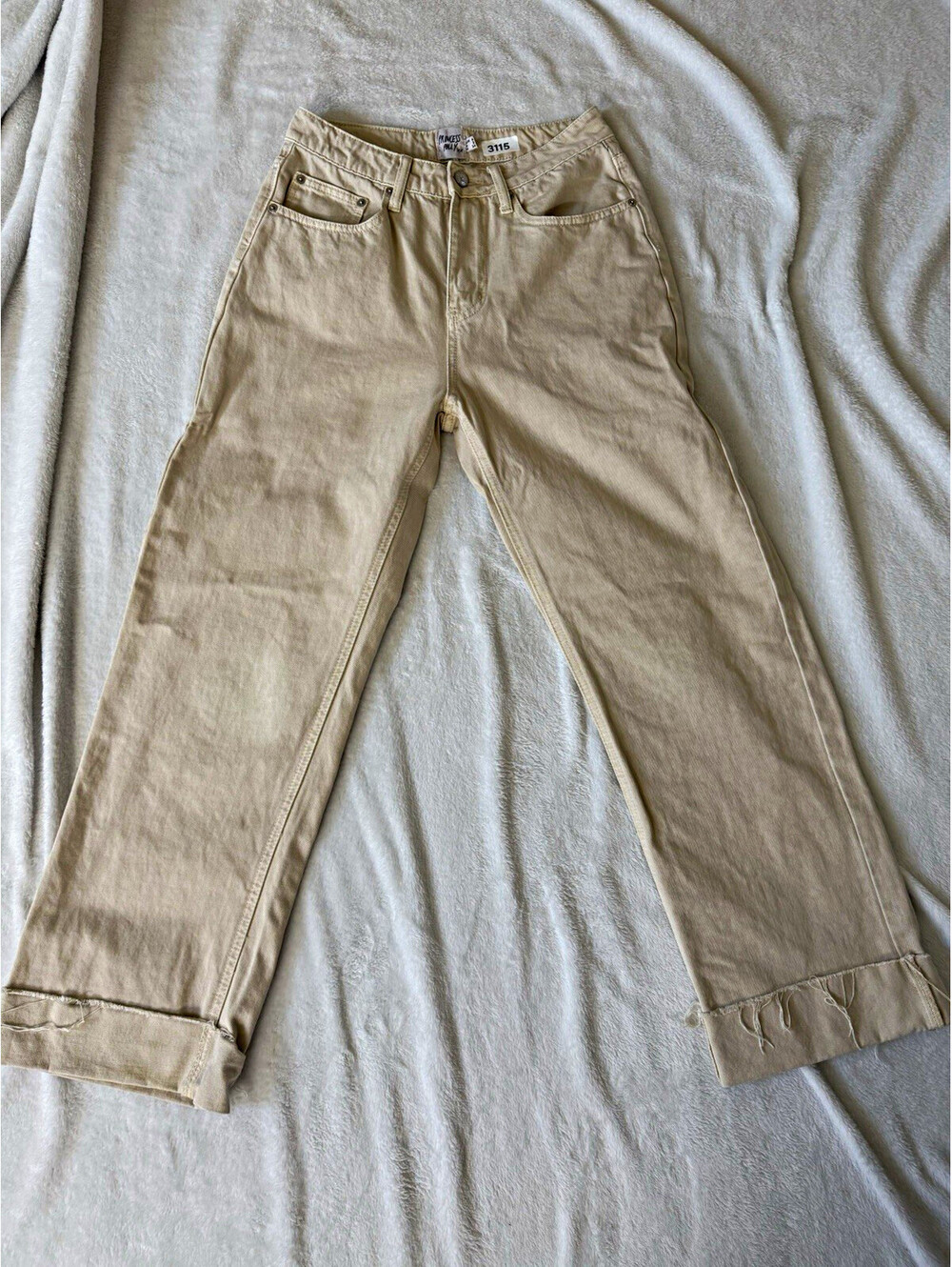 Princess Polly Womens Beige High Rise Straight Leg Denim Pants Pockets 6